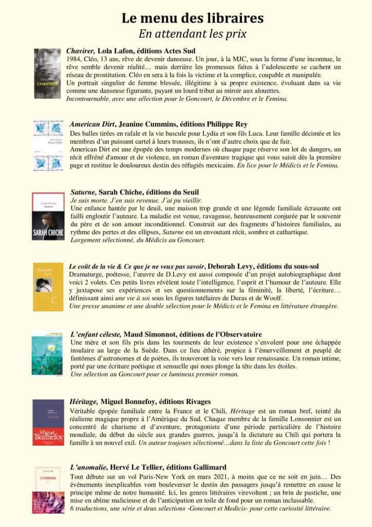 Menu des libraires